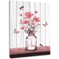 thumbnail image 1 of Rustic Pink Floral Wall Art Wildfower in Vase with Butterfly Canvas Wall Art Farmhouse Grey Vertical Wood Framed Prints Wall Decor for Bathroom Living Room Bedroom Kitchen Office,12Wx16L inch, 1 of 6