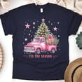 thumbnail image 1 of Rustic Pink Truck Shirt | Tis The Season Graphic Tee for Festive Style Lovers, Navy, Size S, 1 of 6