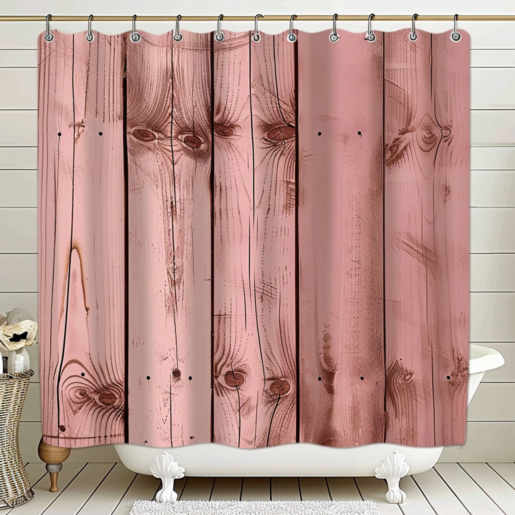 Rustic Pink Wood Bathroom Shower Curtain Country Home Decor Vintage