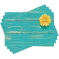 thumbnail image 1 of Rustic Place Mats Set of 4, Flower on Vintage Wooden Backplane Floral Beauty Redolence Springtime Nature, Washable Fabric Placemats for Dining Table, Standard Size, Turquoise Yellow, 1 of 5