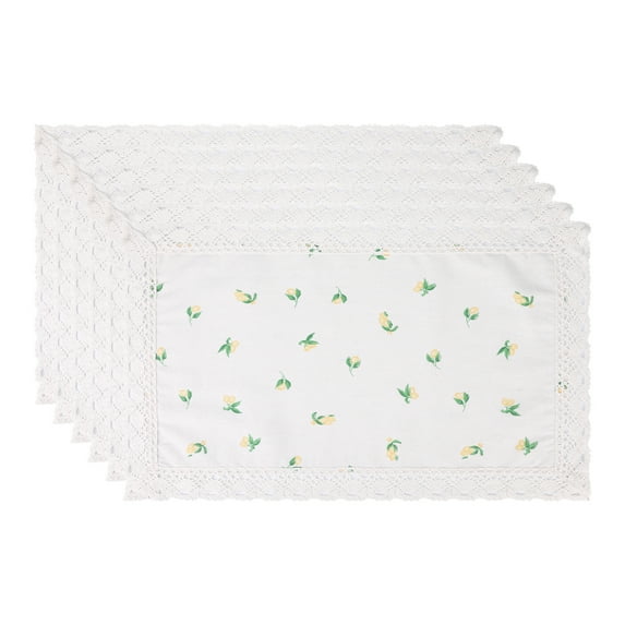 Rustic Placemats Set of 6 Placemats for Dining Table Decor Washable Kitchen Table Mat with Lace Trim Beige 19.7*11.8inch