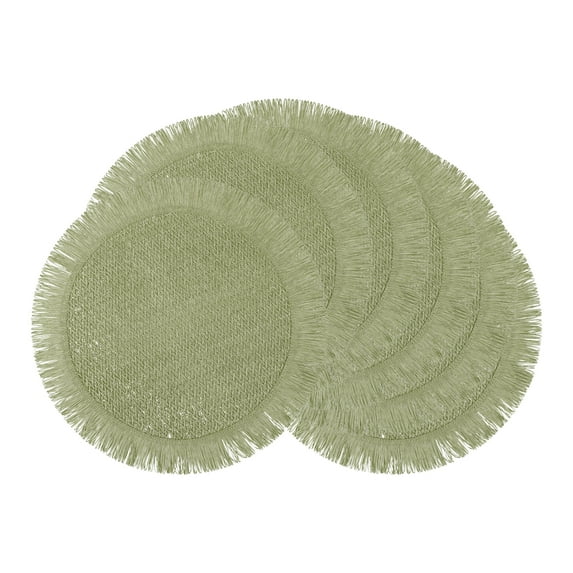 Rustic Placemats Set of 6 Woven Placemats for Dining Table Decor Round Kitchen Table Mat Wipe Clean Green 15inch