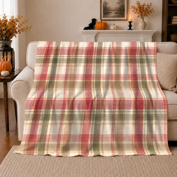 Rustic Plaid, Festive autumn celebration Scene, Warm Flannel Blanket for Living Room and Family Room with Detailed Artwork, Art Lovers autumn celebration Gift, Festive Home Decor