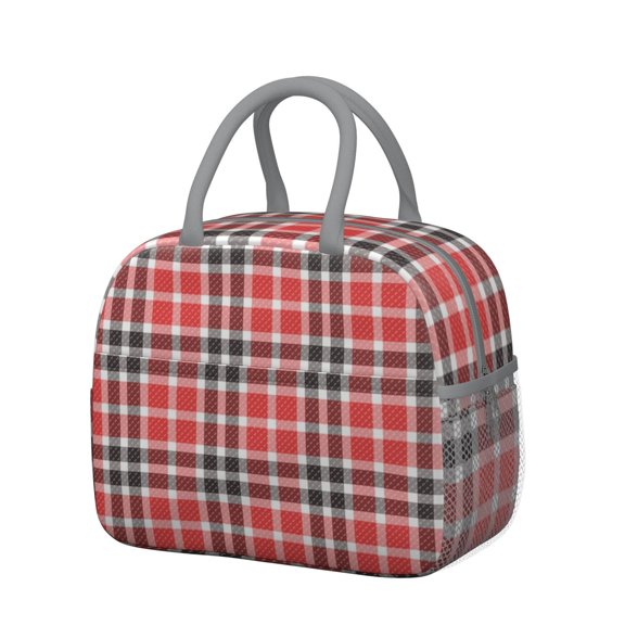 Rustic Plaid Lunch Tote – Vintage Checkered Design, Reusable Insulated Cooler Bag for Office and Picnic