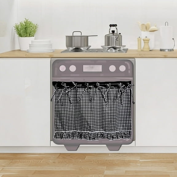 Rustic Plaid Oven Door Curtain with Ruffle Trim Farmhouse Kitchen Decor for Stove Cover