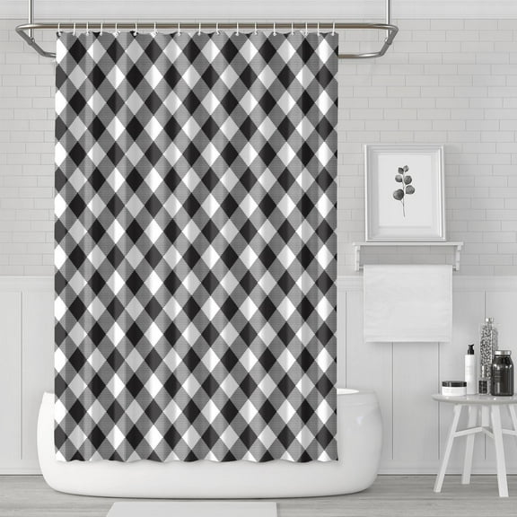 Rustic Plaid Shower Curtain 72" x 72" - Farmhouse Style Checkered Bathroom Decor - Premium Polyester Waterproof & Fade-Resistant with Metal Grommets & Hooks