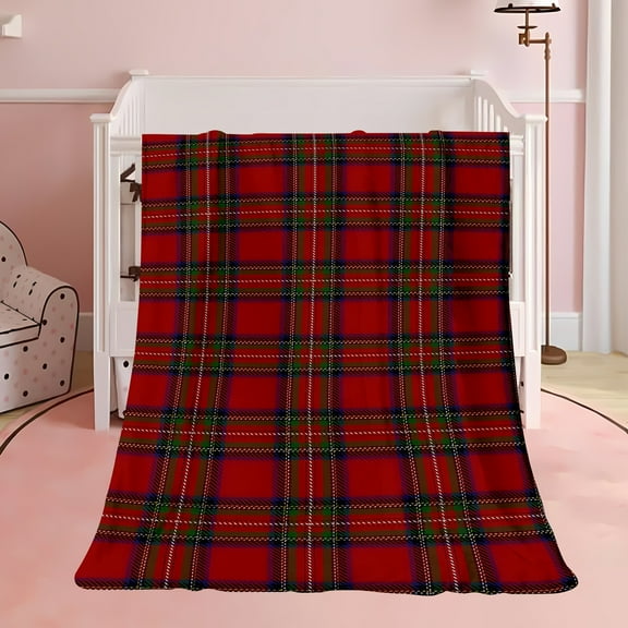 Rustic Plaid Throw Blanket - Red Green Flannel Fleece, Soft Cozy All-Season Blanket for Couch Bed Travel, Holiday Gift Home Decor, Machine Washable