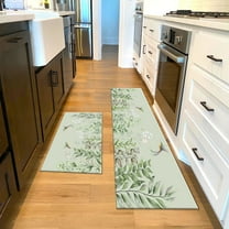 Rustic Plant Hummingbird Kitchen Rug and Mat set of 2,Green Leaf Floral Kitchen Floor Mats Non Slip Washable Diatom Mud Floor Mats Waterproof Mats for Kitchen Laundry Room,23.6x15.7 47.2x15.7 inch