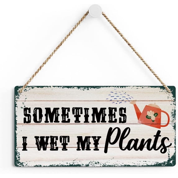 Rustic Plant Lover Wood Decor Sign, I Wet My Plants Printed Wood Sign Wall Art, Hanging Door Sign, Decorative Wood Sign Home Garden Decor 12x6 Inch