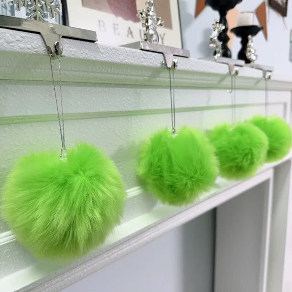 Rustic Plush Faux Fur Christmas Tree Skirt with 6Pcs Lime Green Furry Balls,Holiday Deluxe Fuzzy Green Christmas Tree Skirt Decoration for Merry Christmas Xmas Winter New Year Party