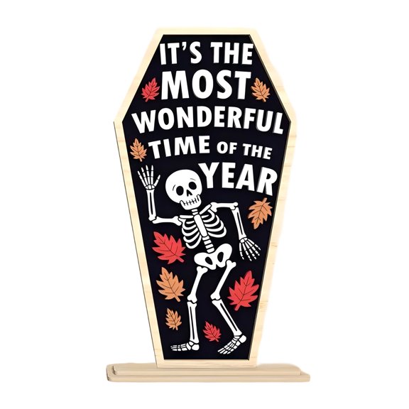 Rustic Plywood Halloween Dancing Skeleton Farmhouse Sign Fall Door Tabletop Decoration for Spooky Seasonal Home Wall Hanging Display A Color