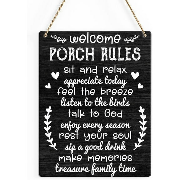 Rustic Porch Wood Decor Sign, Welcome Porch Rules Sit and Relax Printed Wood Sign Wall Art, Hanging Door Sign, Decorative Wood Sign Home Decor 8x10