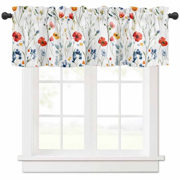 Rustic Pressed Floral Valances for Windows Farmhouse Kitchen Curtains Valances Rod Pocket Valance Curtains for Kitchen Windows Vintage Multicolor Leaves Floral Window Valances for Bathroom 42"x12"