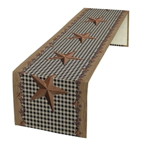 Rustic Primitive Star Buffalo Check Table Runner, Farmhouse Country Style Decorative Table Runner for Dining Table Centerpiece