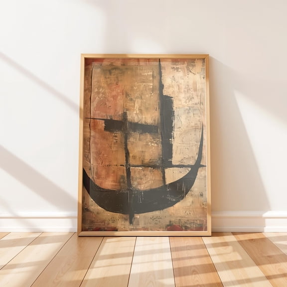 Rustic Primitive Wall Art Bold Neutral Geometric Earthy Modern Decor, Unframed Poster