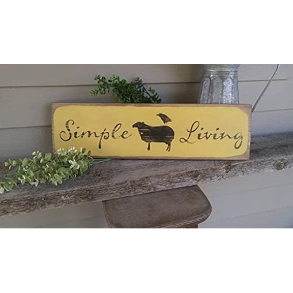 Rustic Primitive Wood Wall Sign with Sheep and Crow Design, Colonial Style Quote Decor, 4 x 16 Inch, Color