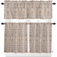 thumbnail image 1 of Rustic Printed Boho Kitchen Curtains and Valances Set, Rod Pocket Curtains Tier Farmhouse Window Curtains 36 Inch Length, Vintage Mandala Tribal Geometric 3 Piece Kitchen Curtains Set, 1 of 6