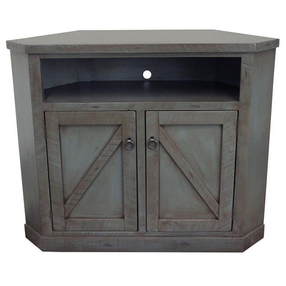 Rustic Promo Tall Corner TV Stand in Rustic Dark Blue