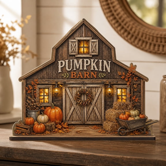 Rustic Pumpkin Barn Wooden Block 3 Layer for Fall Farmhouse Decor