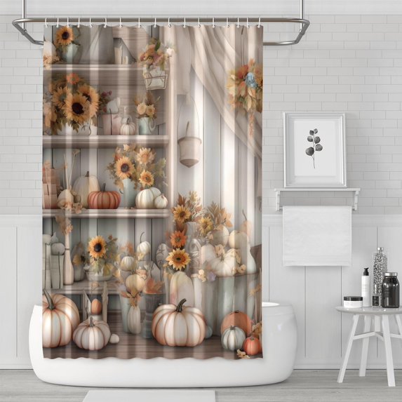 Rustic Pumpkin Fall Happy Thanksgiving (42) Shower Curtains,Reusable Bath Curtain with Hooks Vintage Polyester Fabric Curtains for Thanksgiving Day Fall Party Home Decor