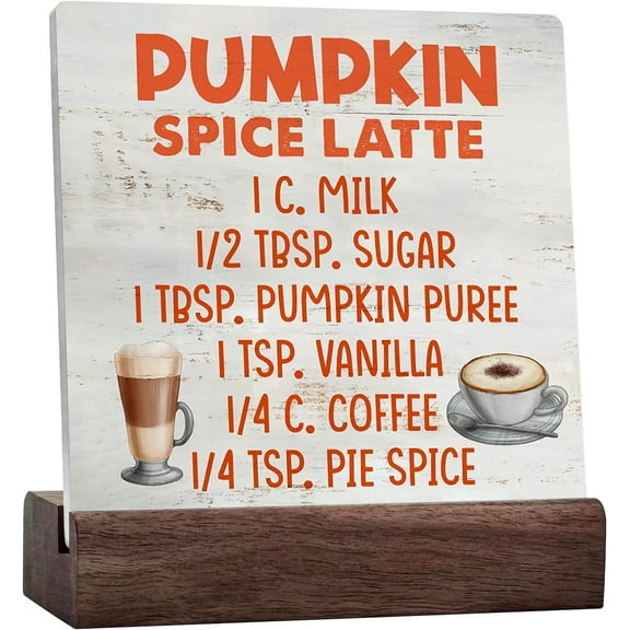 Rustic Pumpkin Spice Latte Sign Fall Pumpkin Autumn Ceramic Table Sign Farmhouse Home Kitchen Coffee Bar Desk Shelf Decor