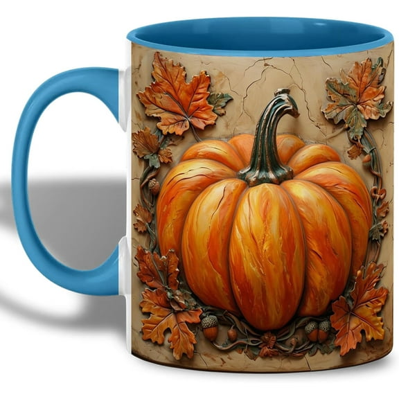 Rustic Pumpkin with Autumn Leaves Coffee Mug, Farmhouse Style Fall Harvest Mug for Thanksgiving, Halloween, and Everyday Seasonal Drinkware