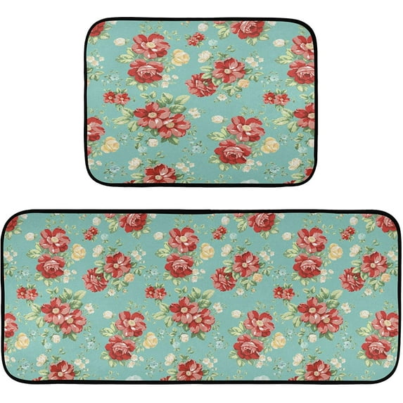 Rustic Pumpkins Buffalo Kitchen Rug and Mat Set of 2 Anti Fatigue Non Slip Washable Farmhouse Welcome Fall Autumn Floral Runner Rugs Floor Mats for Thankgiving Holiday Kitchen Laundry Room Home Decor