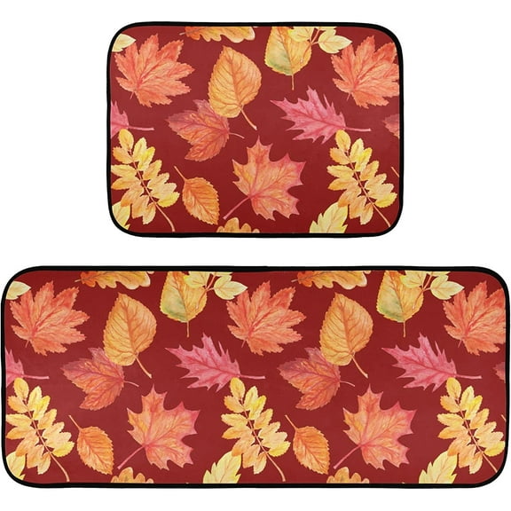 Rustic Pumpkins Buffalo Kitchen Rug and Mat Set of 2 Anti Fatigue Non Slip Washable Farmhouse Welcome Fall Autumn Floral Runner Rugs Floor Mats for Thankgiving Holiday Kitchen Laundry Room Home Decor