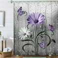 thumbnail image 1 of Rustic Purple Floral Boho Shower Curtain, Country Farmhouse Daisy Spring Flowers and Butterfly Shower Curtain for Bathroom, Grey Gray Violet Surreal Floral Bathroom Curtain with 12PCS Hooks, 70X75IN, 1 of 5