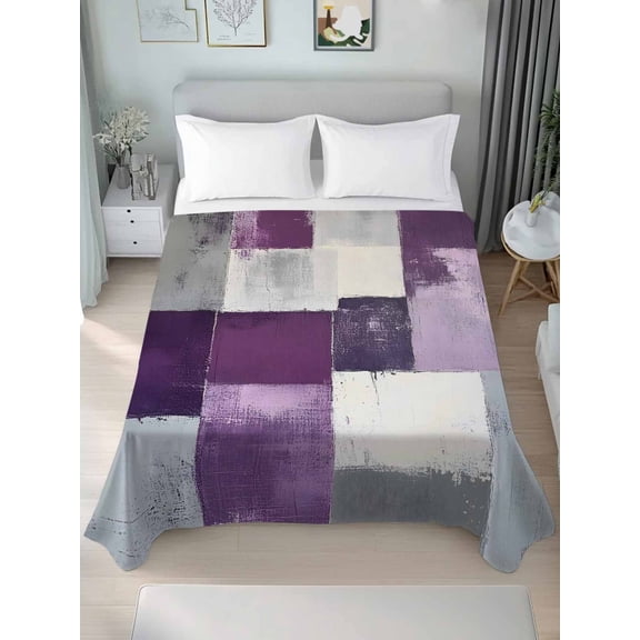 Rustic Purple Full Size Flat Sheet, Wrinkleproof & Fadeproof Cooling Flat Bed Sheet Only, Abstract Oil Painting Grunge Art Ombre Breathable Soft Bedding Top Sheets 81 x 96 Inches