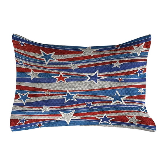Rustic Quilted Pillowcover, Abstract Design Pattern of Patriotic American Flag USA National Image, Standard King Size Accent Pillow Cover for Bedroom, 36" x 20", Red Blue and White, by Ambesonne