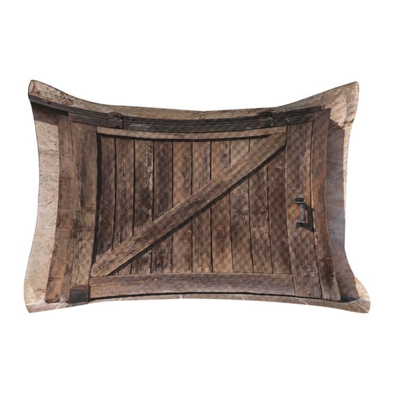 Rustic Quilted Pillowcover, Aged Sliding Door Weathered Texture Vintage Style Architectural Rural Print, Standard King Size Accent Pillow Cover for Bedroom, 36" x 20", Brown, by Ambesonne