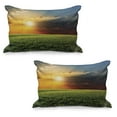 thumbnail image 1 of Rustic Quilted Pillowcover Set of 2, Dramatic Sunset Agricultural Field Sunbeams Bursting Through Dark Clouds Scene, Standard Queen Size Pillow Cover for Bedroom, 36" x 20", Green Yellow, by Ambesonne, 1 of 1