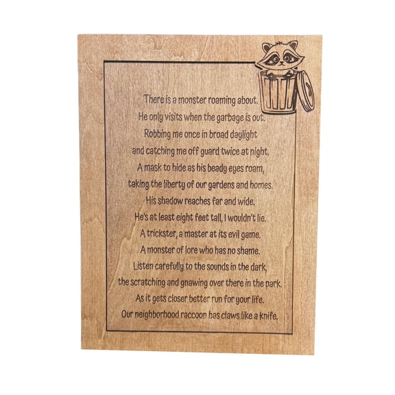 Rustic Raccoon Poem Wall Decor – 11x8.25 Wood Plaque with Stand & Wall Mount