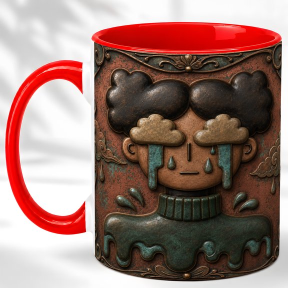 Rustic Rain Cloud Face Coffee Mug, Moody Weather Mug, Ceramic 11 oz