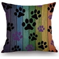 thumbnail image 1 of Rustic Rainbow Woodgrain Black and Purple Dog Paw Cotton Linen Throw Pillow Case Cushion Cover Home Office Decorative Square 18x18 inch, 1 of 1