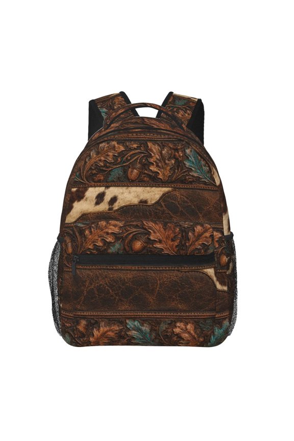 Rustic Ranch Leather Texture Backpack Casual College Bag Zipper Laptop Daypack Hiking Rucksack Travel
