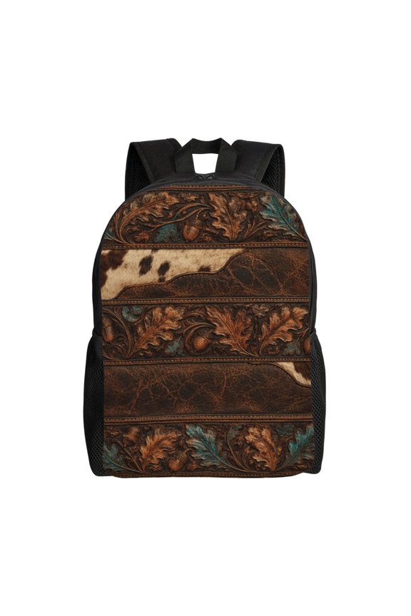 Rustic Ranch Leather Texture Laptop Backpack, Padded 15.6 Inch Computer Compartment, Casual Travel Work Daypack