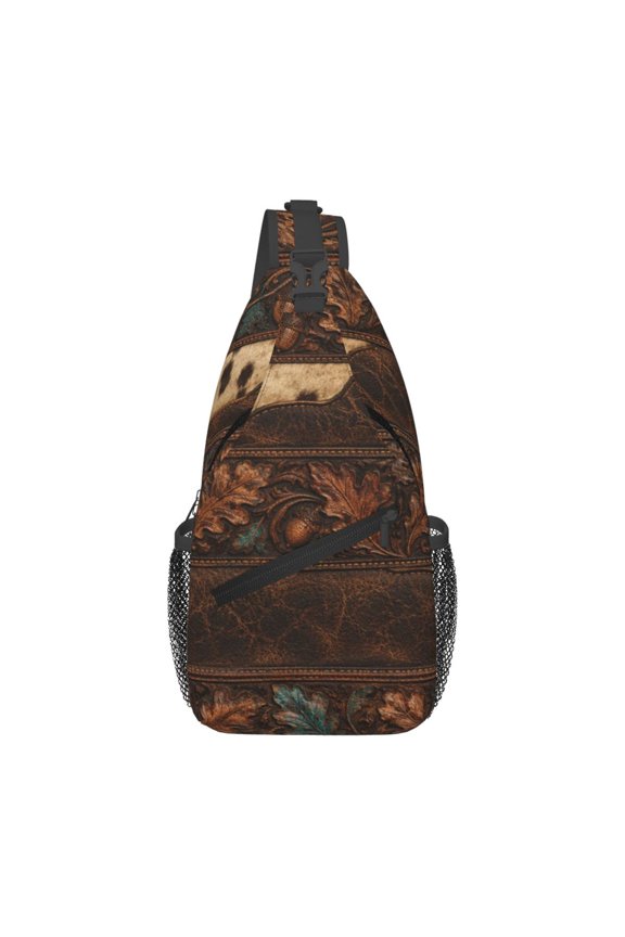 Rustic Ranch Leather Texture Sling Backpack Shoulder Chest Crossbody Bag Causal Travel Hiking Daypack