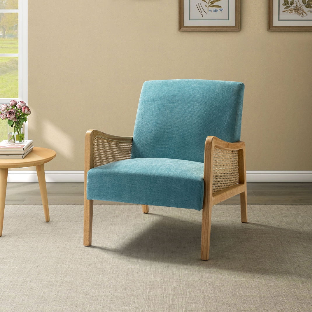 Rustic Rattan Accent Armchair, Mid Century Modern Living Room Chair