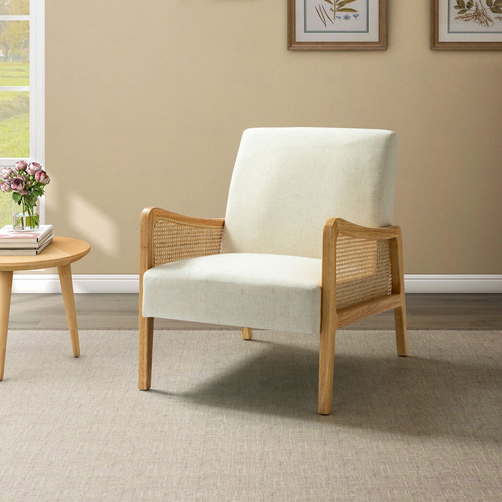 Rustic Rattan Accent Armchair, Mid Century Modern Living Room Chair ...