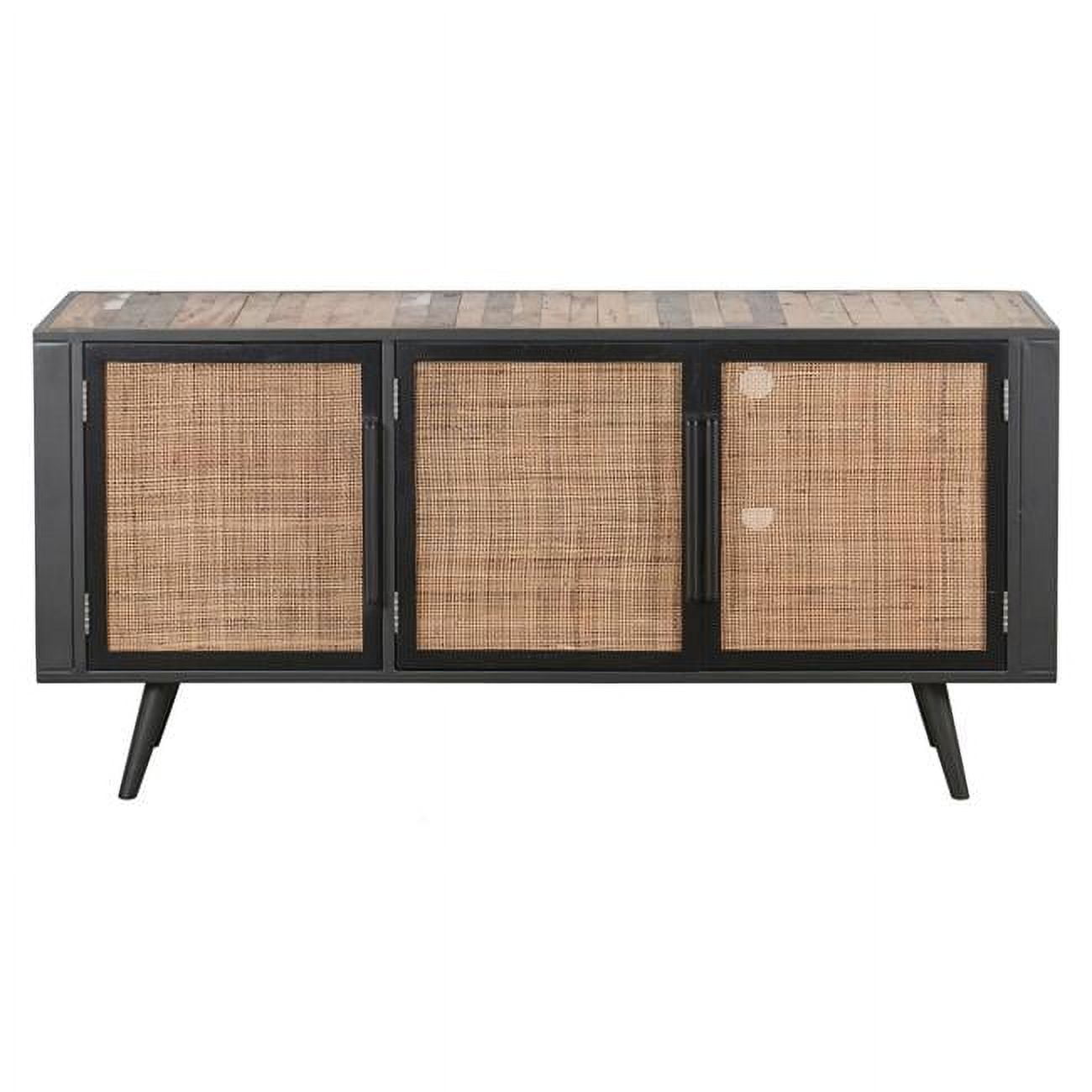 Rustic & Rattan Media with Three Doors, Black & Natural