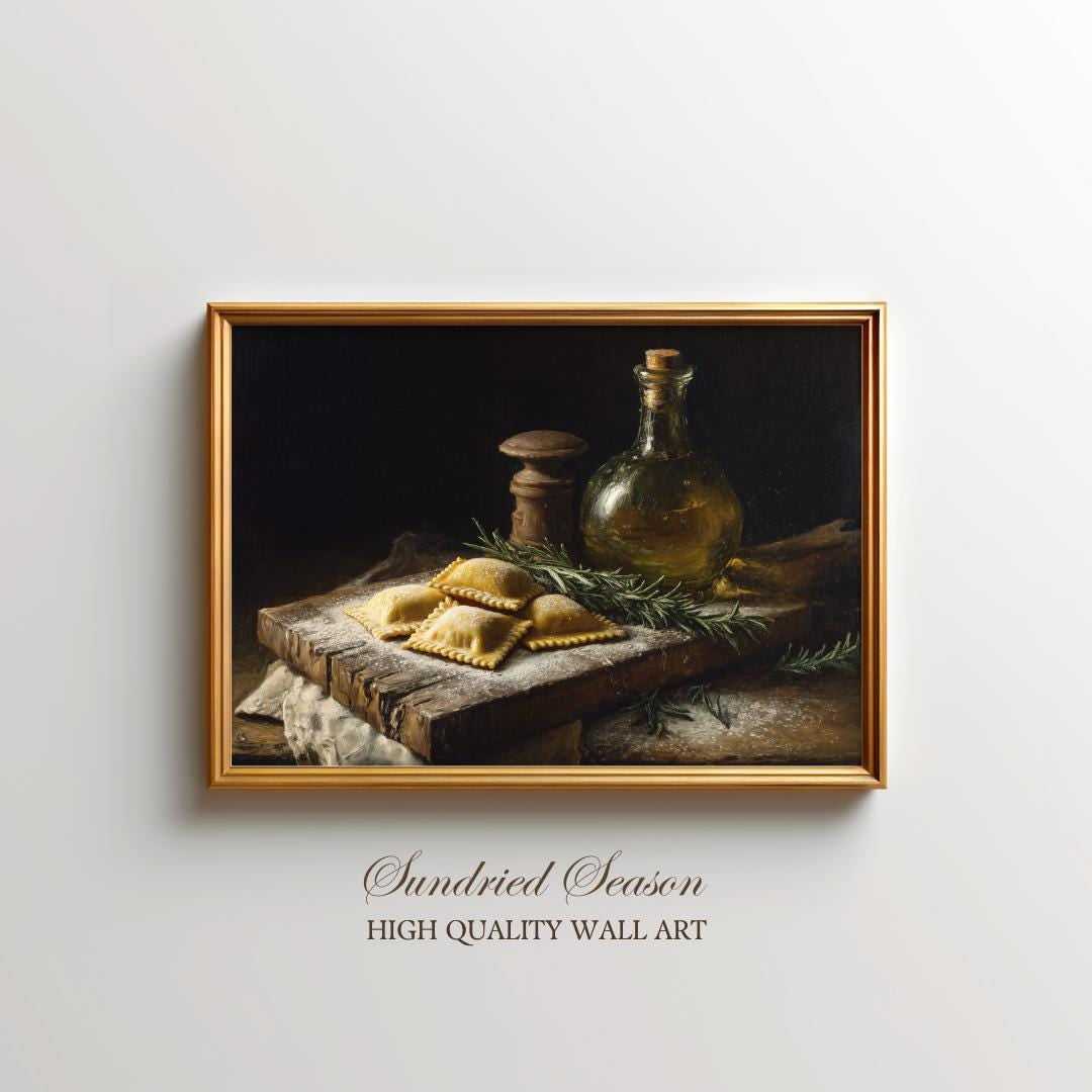 Rustic Ravioli Still Life Art Print, Italian Pasta Kitchen Wall Decor ...