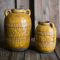thumbnail image 1 of Rustic Reach 10.2” Handmade Yellow Brown Ceramic Vase, 1 of 7