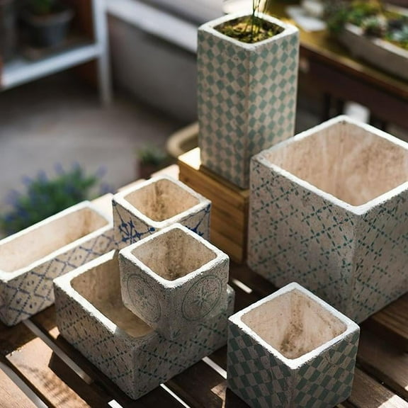 Rustic Reach 3" x 3"-6" Concrete/Cement Blue Plant Planter, (3 Count)