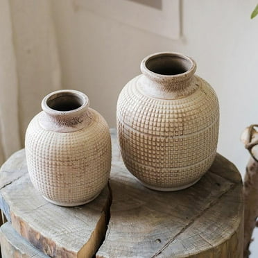 Rustic Reach 6.3” Handmade Textured White Porcelain Ceramic Jar Vase