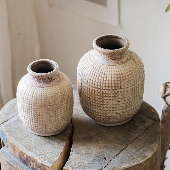 Rustic Reach 6.3” Handmade Textured White Porcelain Ceramic Jar Vase