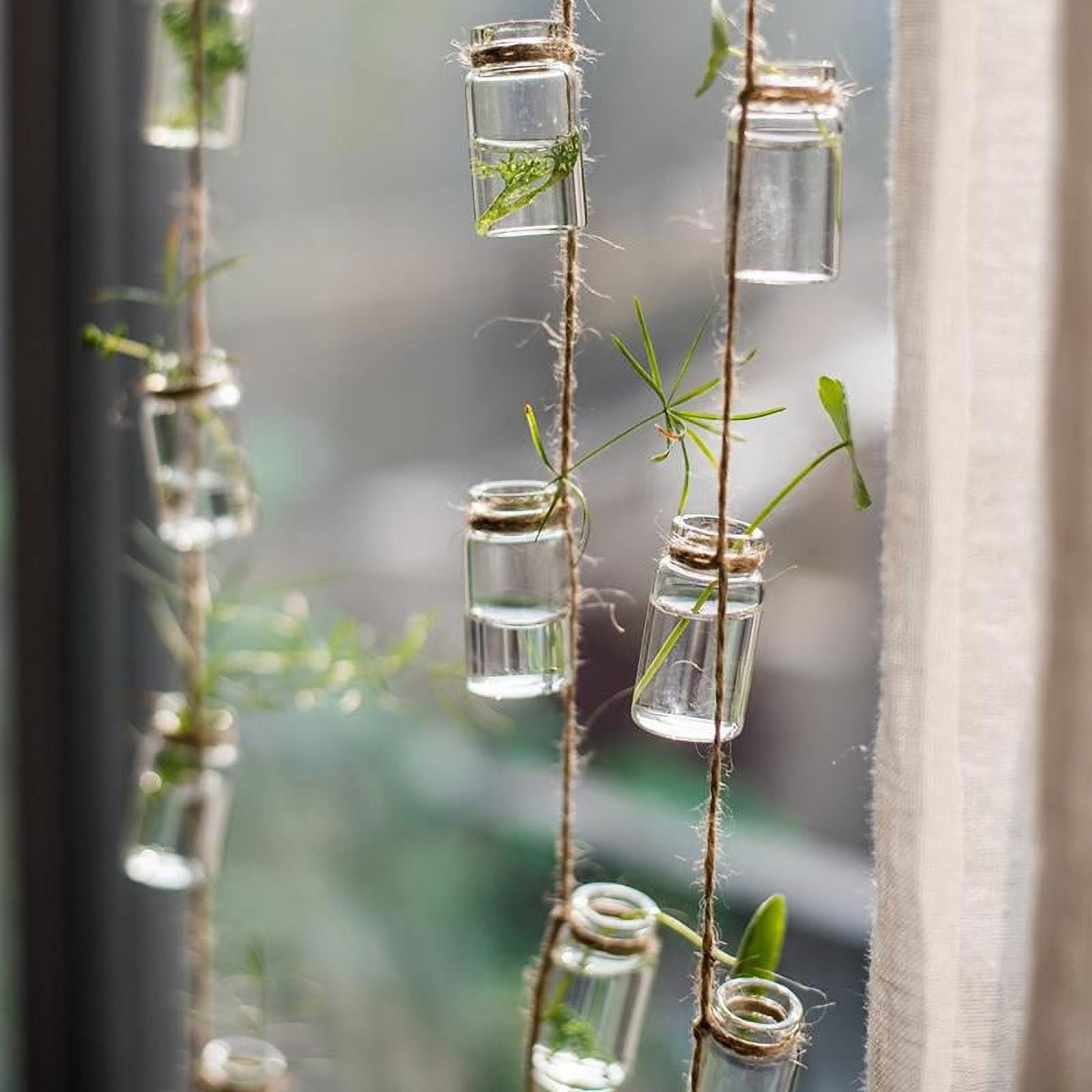 Rustic Reach Glass Planter Rope Hanging 1.5" Bottle Hanging Planter with 55" Long String (Set of 3)