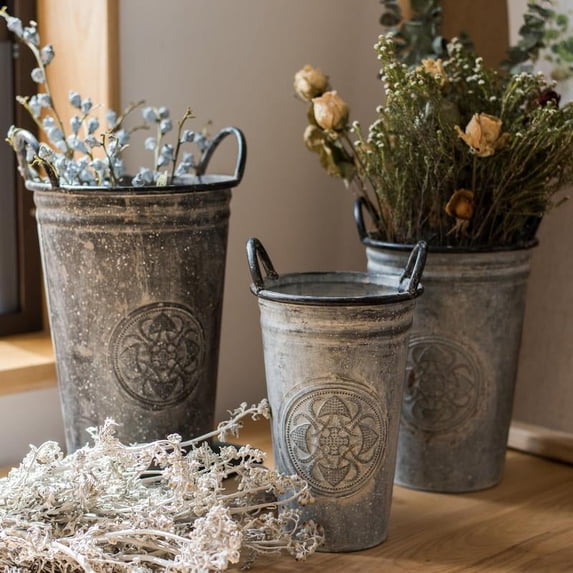 Rustic Reach L Gray Iron Color Iron Flower Pot with Handles