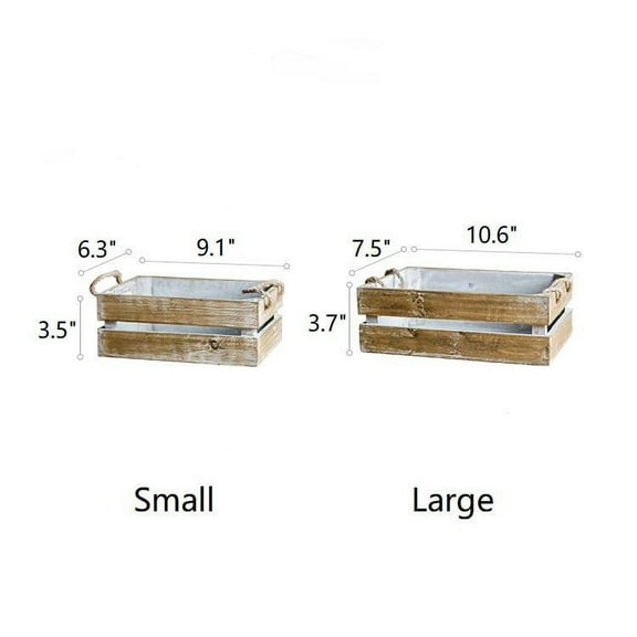 Rustic Reach Solid Wood Crate with Rope Handles Natural Finish, Brown, L